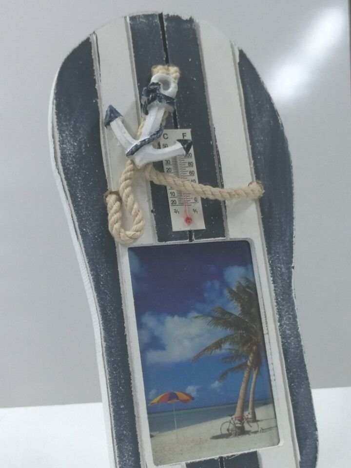 Ahşap Terlik Tasarım Termometreli Resim Fotoğraf Çerçeve 11x23