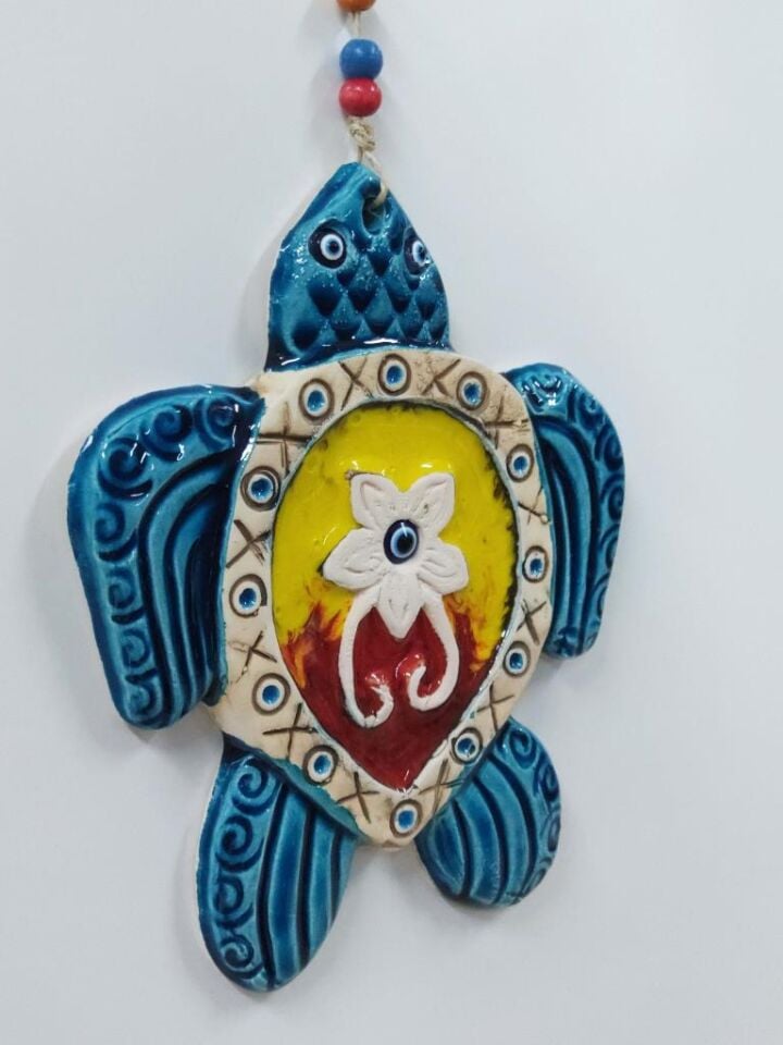 Kaplumbağa Figürlü Askılı Dekoratif Duvar Süsü Nazarlık Renkli