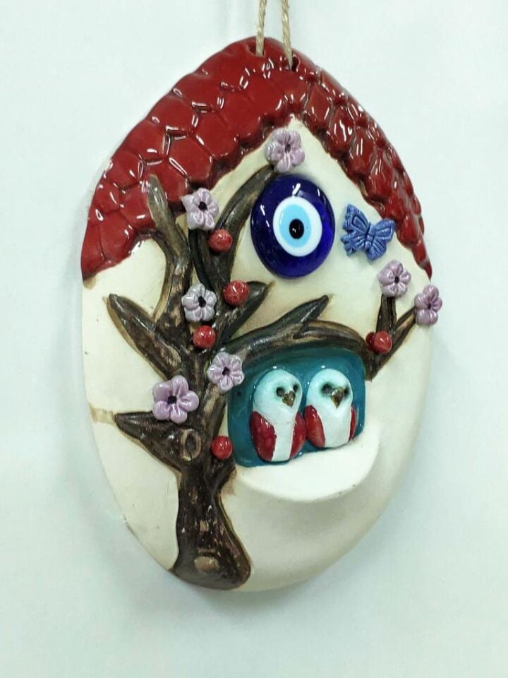 Seramik Nazarlıklı Dekoratif Ev ve Kuşlu Duvar Süsü