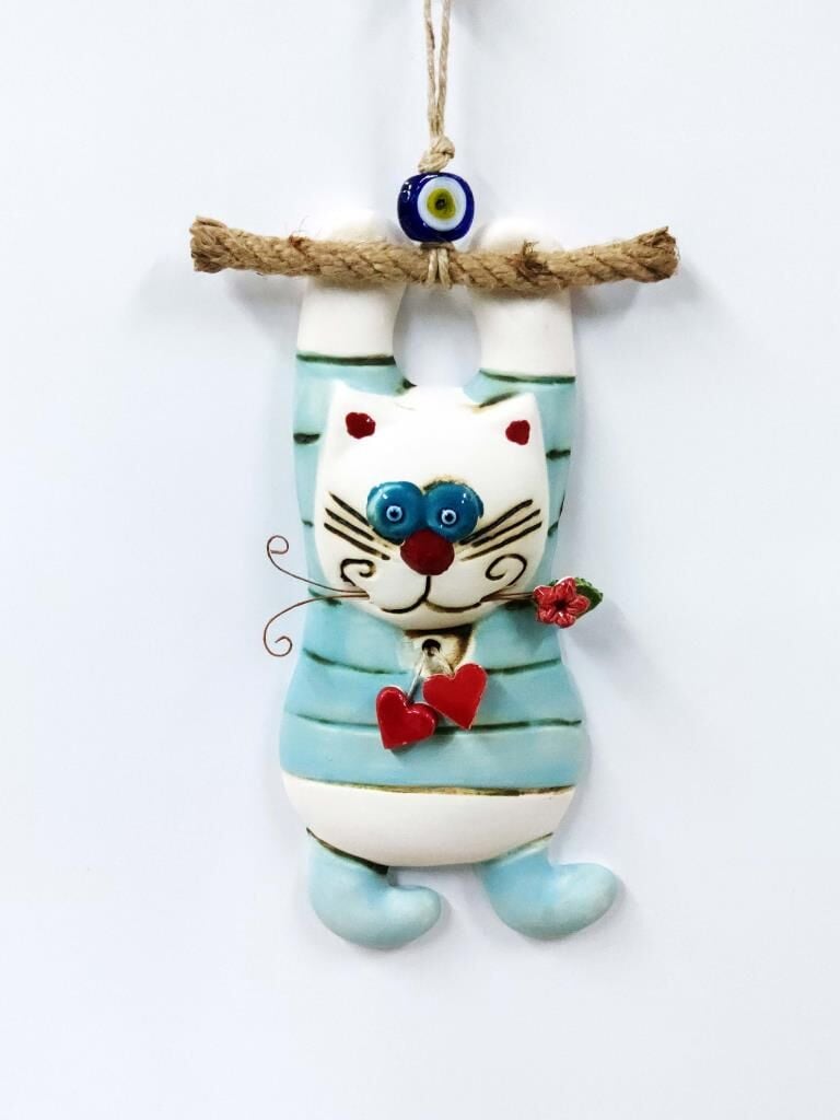 Kedi Figürlü Askılı Dekoratif Duvar Süsü Nazarlık