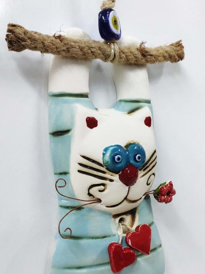 Kedi Figürlü Askılı Dekoratif Duvar Süsü Nazarlık