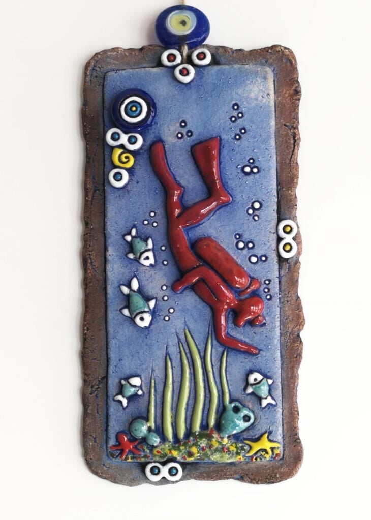 Özel Tasarım Dalgıç Nazarlık Seramik Duvar Süsü