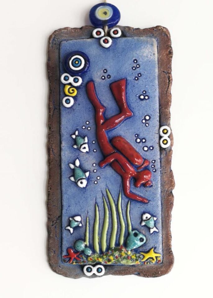 Özel Tasarım Dalgıç Nazarlık Seramik Duvar Süsü