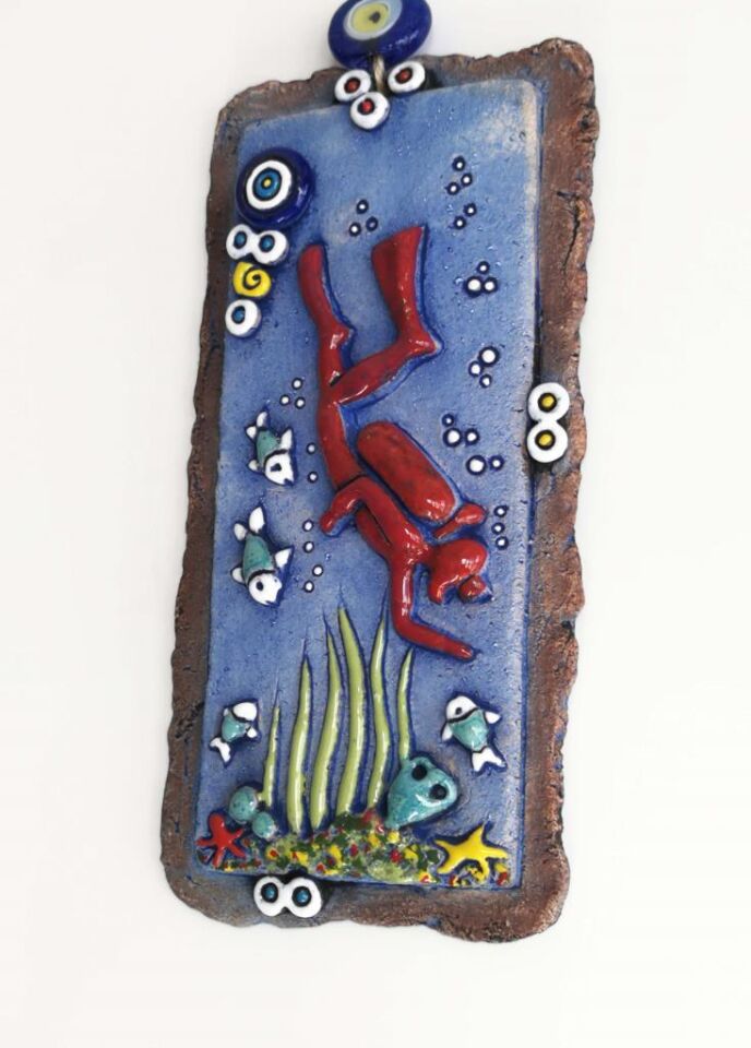 Özel Tasarım Dalgıç Nazarlık Seramik Duvar Süsü