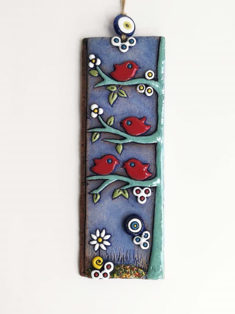 Özel Tasarım Dalda Kuş Nazarlık Seramik Duvar Süsü