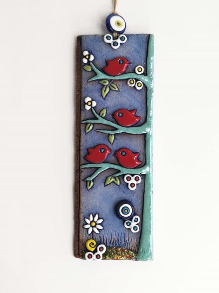 Özel Tasarım Dalda Kuş Nazarlık Seramik Duvar Süsü