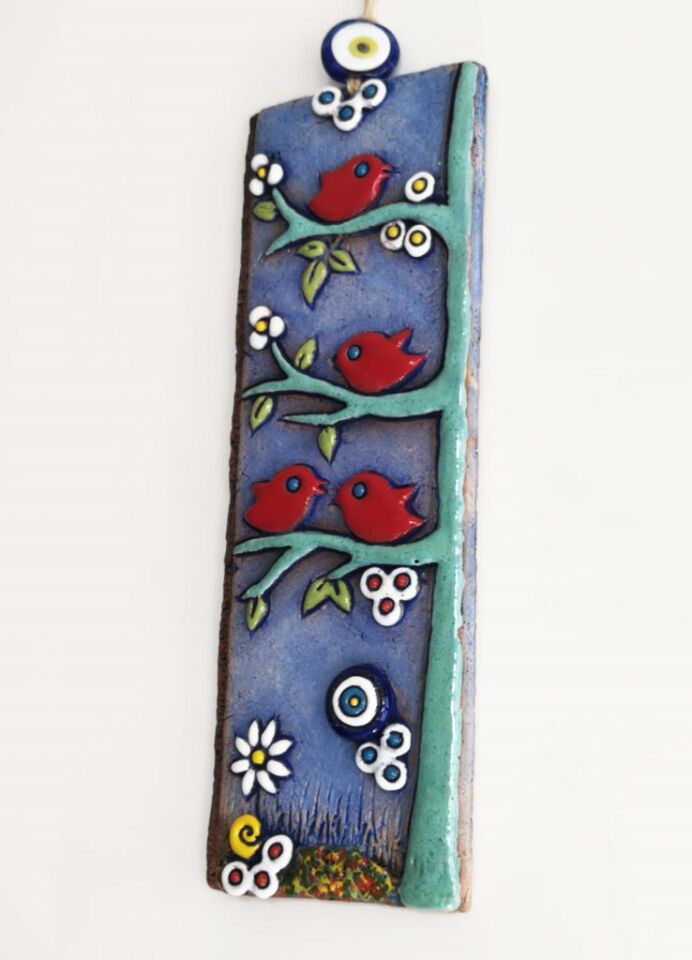 Özel Tasarım Dalda Kuş Nazarlık Seramik Duvar Süsü