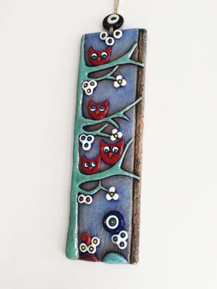 Özel Tasarım Dalda Baykuş Nazarlık Seramik Duvar Süsü