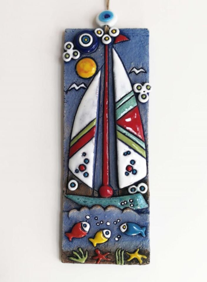 Özel Tasarım Yelkenli Nazarlık Seramik Duvar Süsü