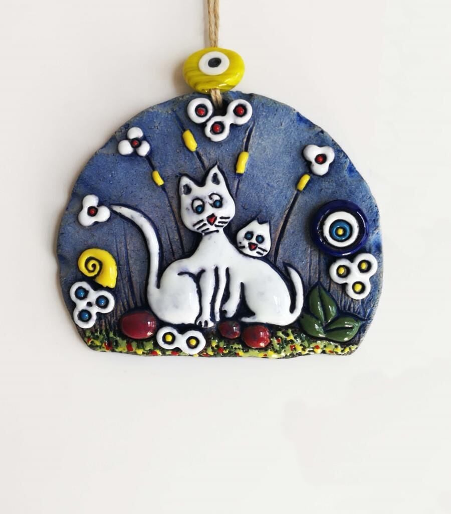 Özel Tasarım Kedi Nazarlık Seramik Duvar Süsü