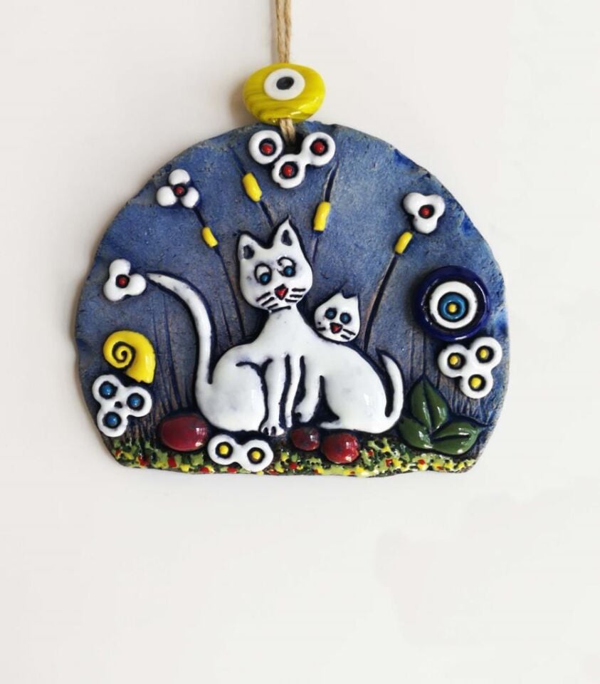 Özel Tasarım Kedi Nazarlık Seramik Duvar Süsü