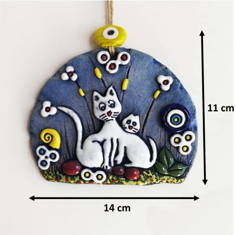 Özel Tasarım Kedi Nazarlık Seramik Duvar Süsü