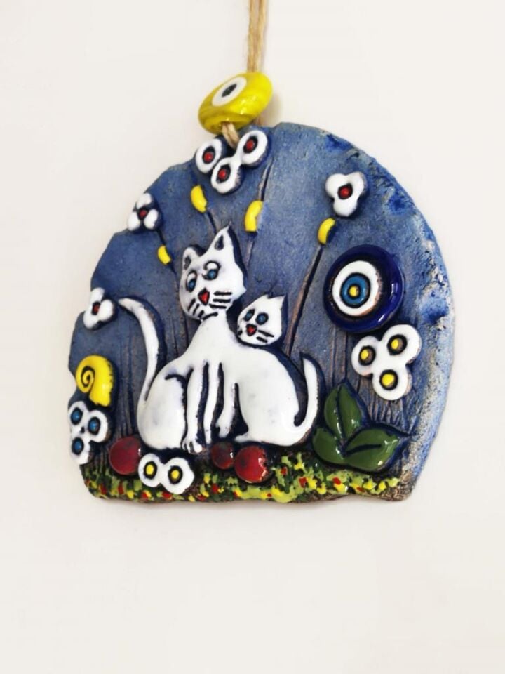 Özel Tasarım Kedi Nazarlık Seramik Duvar Süsü