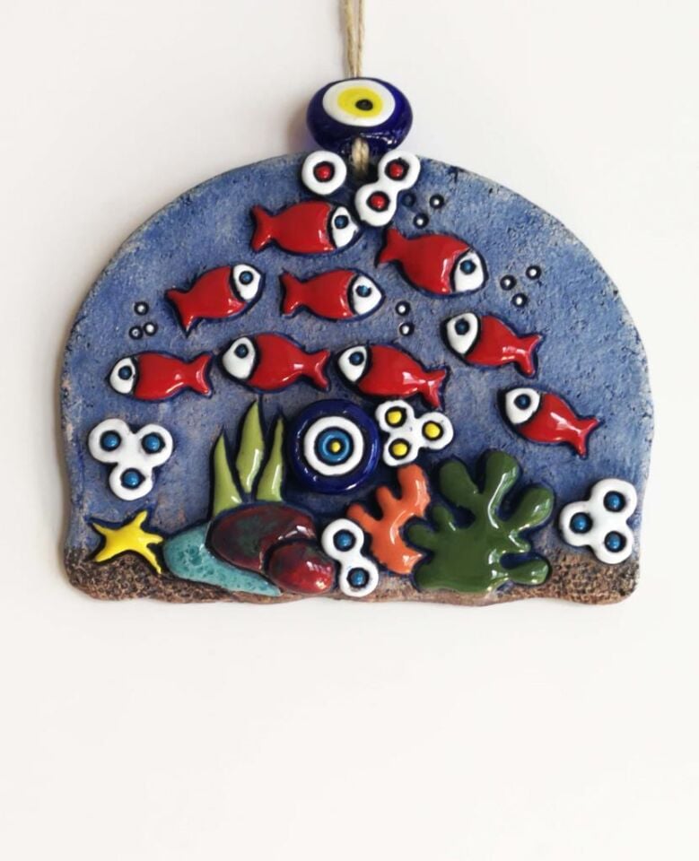 Özel Tasarım Balıklar Nazarlık Seramik Duvar Süsü