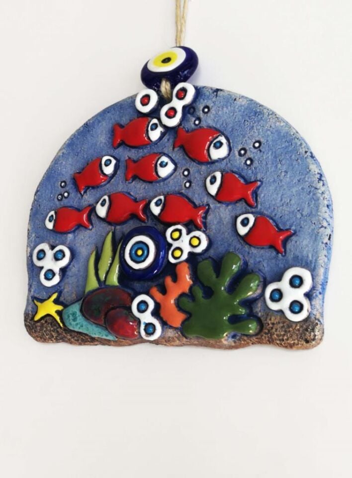 Özel Tasarım Balıklar Nazarlık Seramik Duvar Süsü