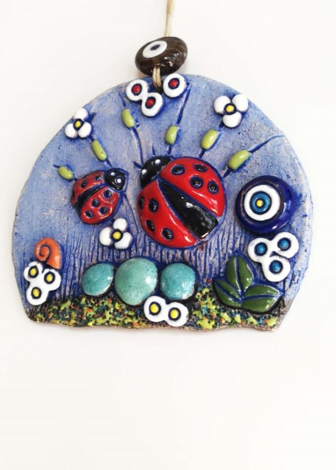 Özel Tasarım Uğurböceği Nazarlık Seramik Duvar Süsü