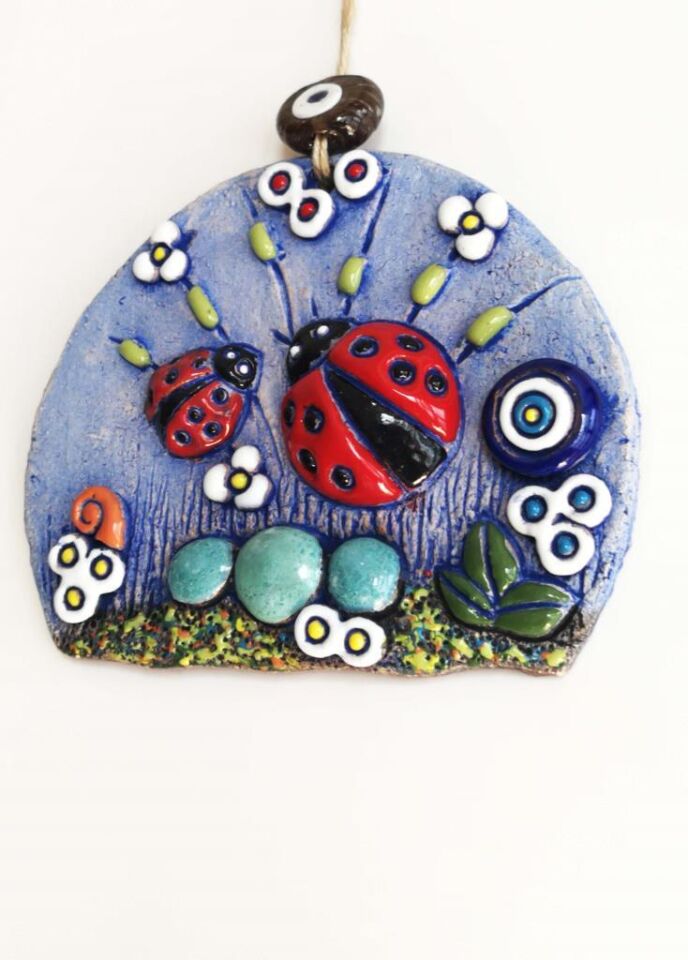 Özel Tasarım Uğurböceği Nazarlık Seramik Duvar Süsü