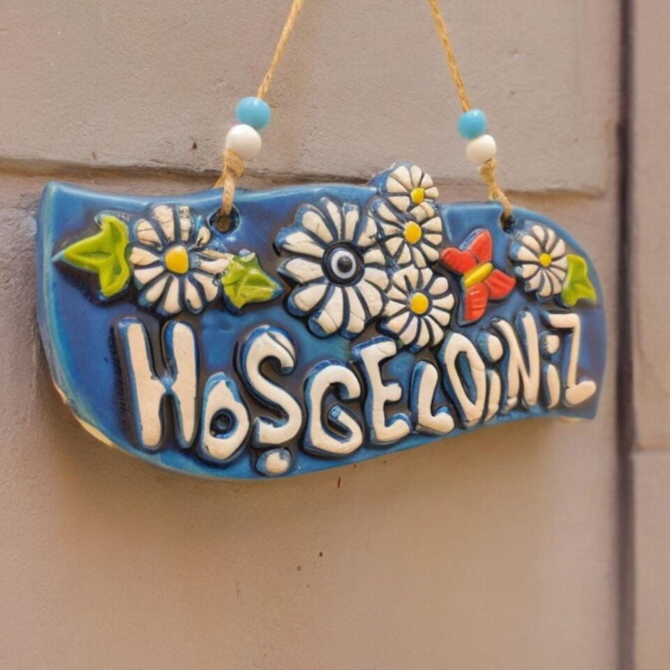 Seramik Hoşgeldiniz Dekoratif El İşi Duvar Süsü Nazarlık