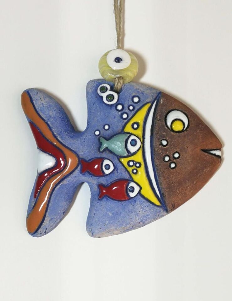 Özel Tasarım Balık Seramik Kabartmalı Duvar Süsü