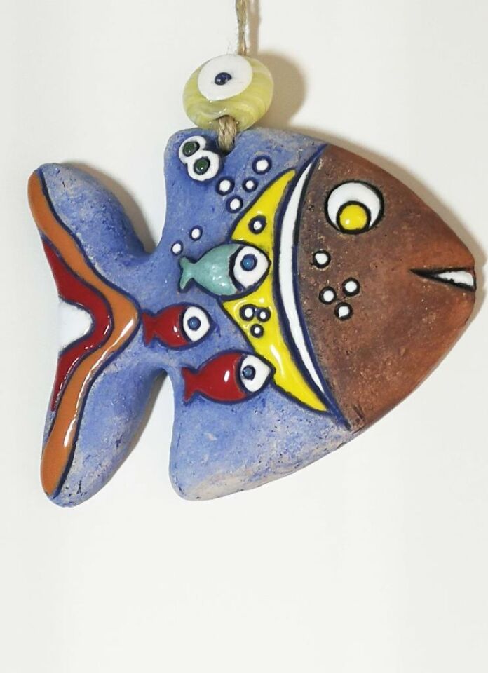 Özel Tasarım Balık Seramik Kabartmalı Duvar Süsü