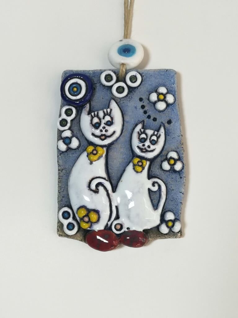 Özel Tasarım Kedi Seramik Kabartmalı Duvar Süsü