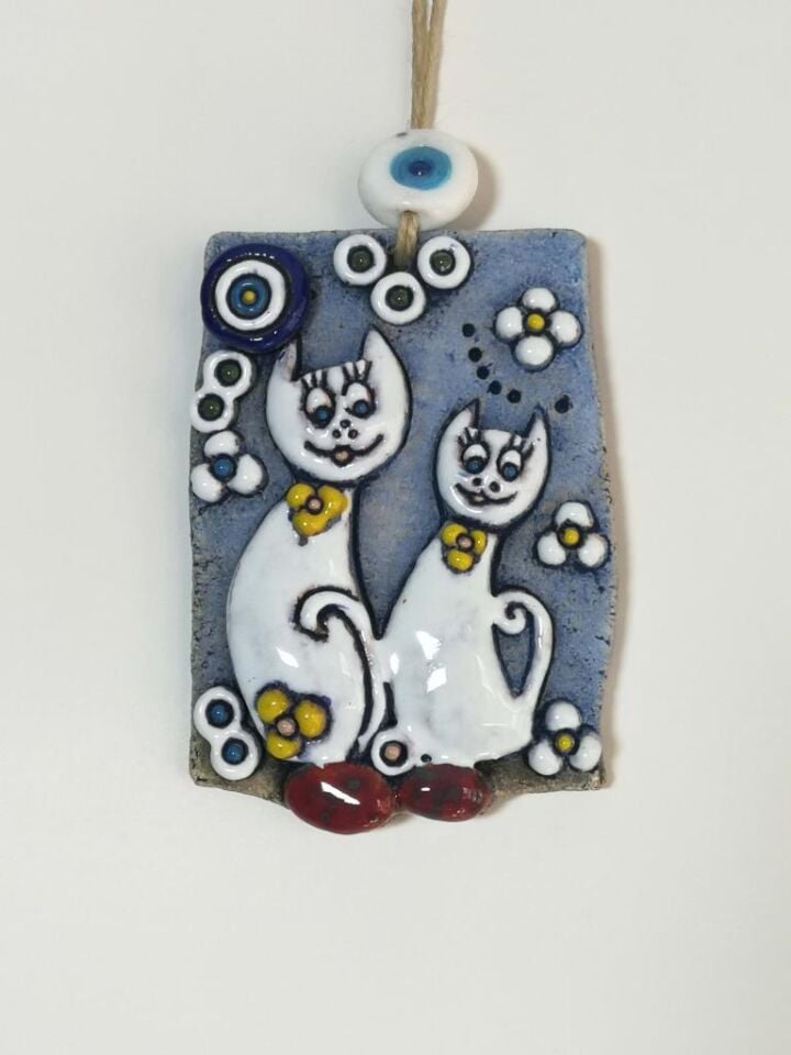 Özel Tasarım Kedi Seramik Kabartmalı Duvar Süsü