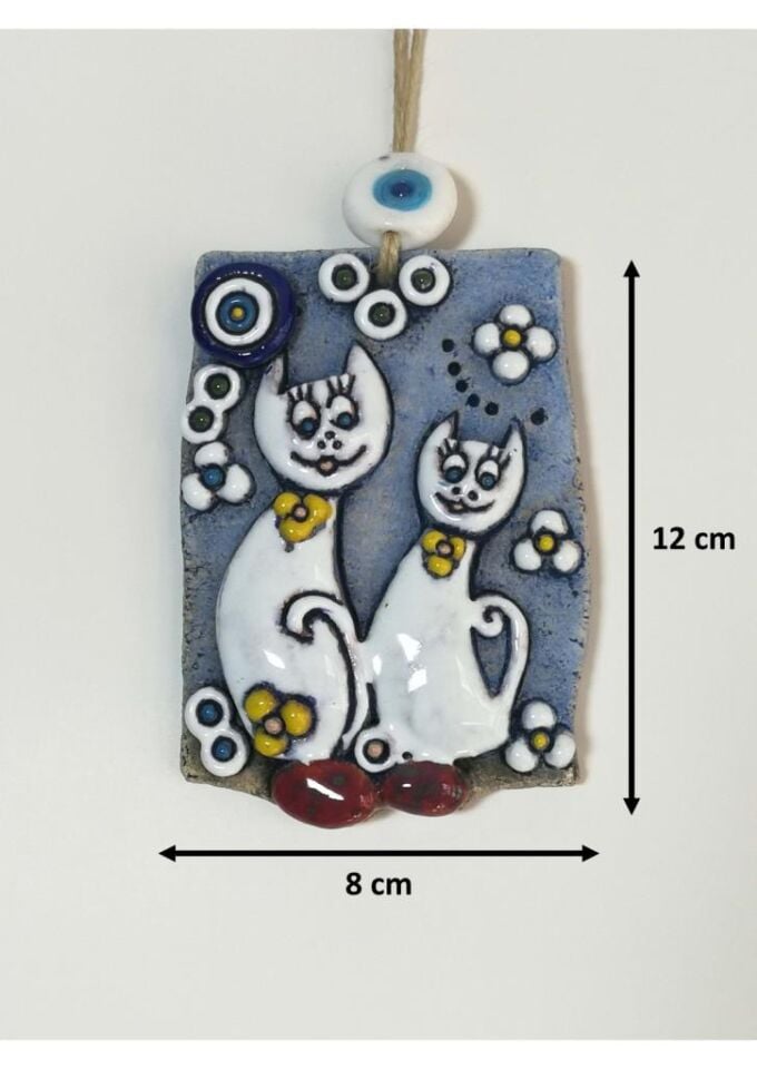 Özel Tasarım Kedi Seramik Kabartmalı Duvar Süsü