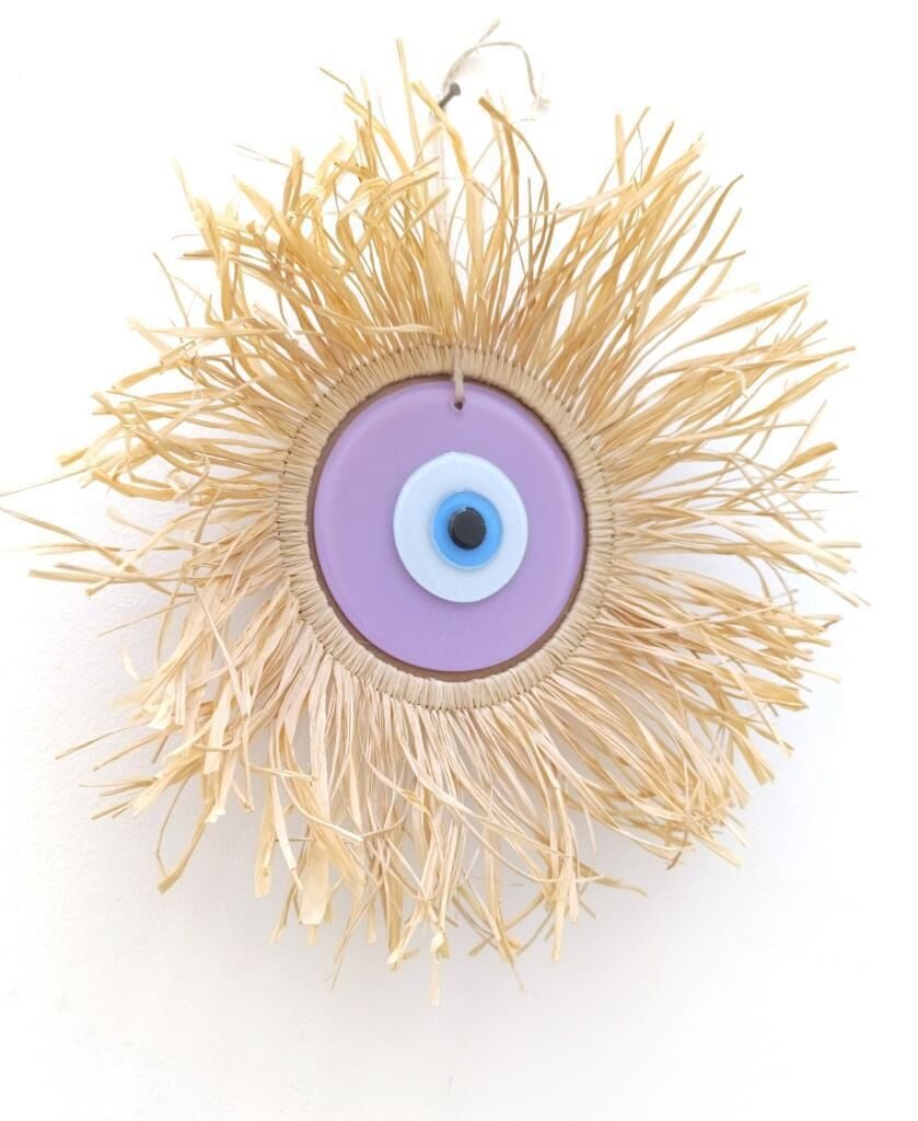 El Yapımı Saçaklı Rafya Renkli Güneş Nazarlık Duvar Dekorasyon