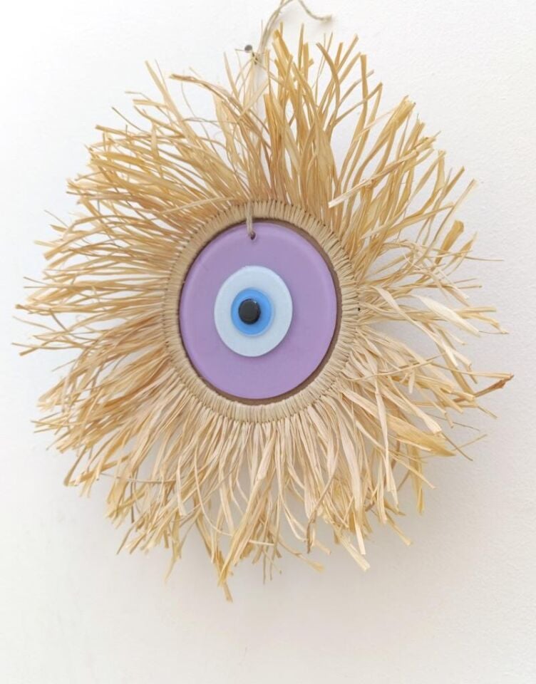 El Yapımı Saçaklı Rafya Renkli Güneş Nazarlık Duvar Dekorasyon