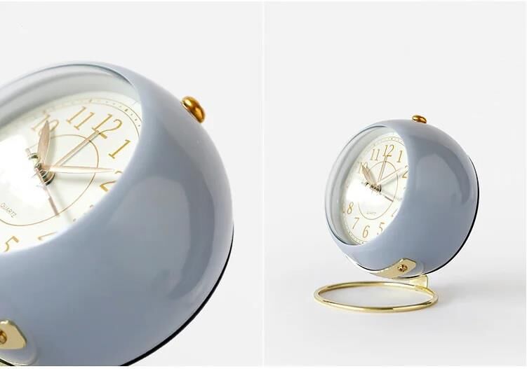 Dekoratif Modern Tarz Tasarım Lüks Stil Metal Işıklı Çalar Saat Ev Ofis Aksesuar Masa Saati MAVİ