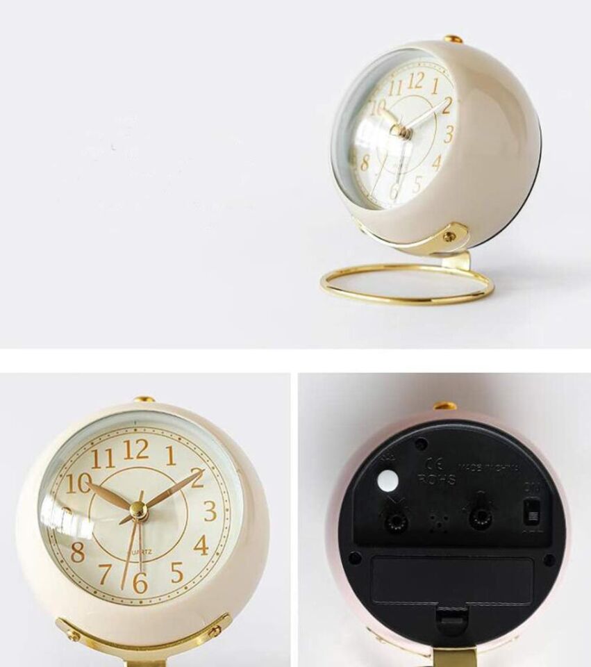 Dekoratif Modern Tarz Tasarım Lüks Stil Metal Işıklı Çalar Saat Ev Ofis Aksesuar Masa Saati Beyaz