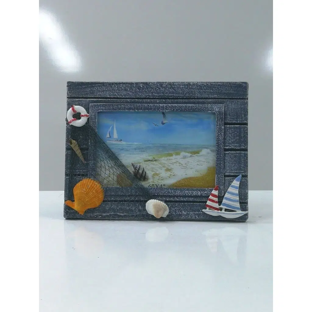 Ahşap Gemi Ağ Kabuk Süslemeli Yatay Dekoratif Resim Çerçeve 21x17