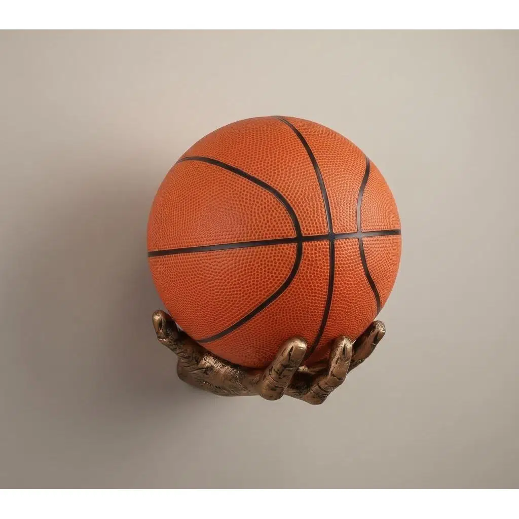 Dekoratif El Şeklinde Duvara Monte Basketbol,Futbol Topu Tutucu Reçine Oda Dekoru Top Saklama için İdeal Spor Temalı Oda Dekoru - Bronz