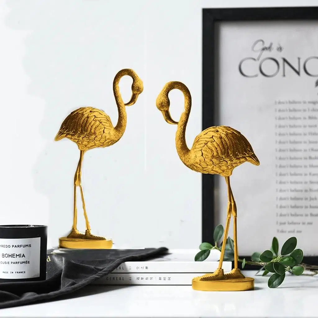 Dekoratif İkili Flamingo Biblo Ev Dekorasyon Biblo - Altın