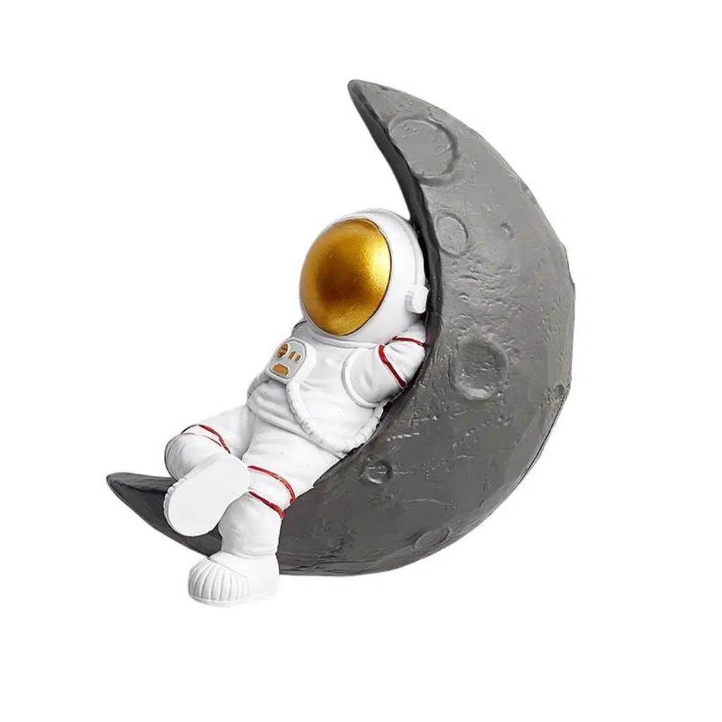 Dekoratif Modern Büyük Boy 1 Adet Yatan Astronot ve Ay Figürlü Ev Dekoru Çocuk Odası Duvar Dekoru