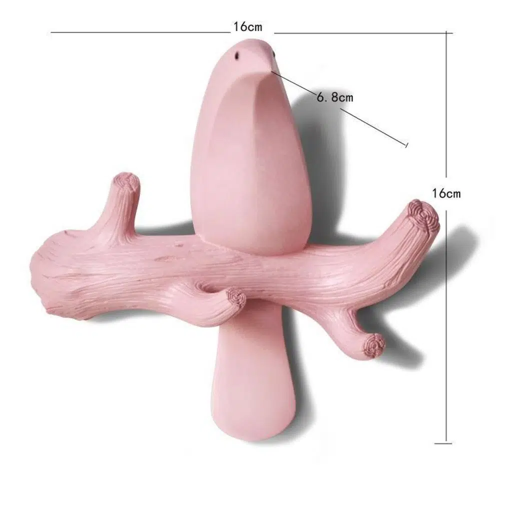 Dekoratif Tekli Kuş Modern Duvar Askılık Dekoru Dal Üstünde Kuş Duvar Dekoru - Pembe