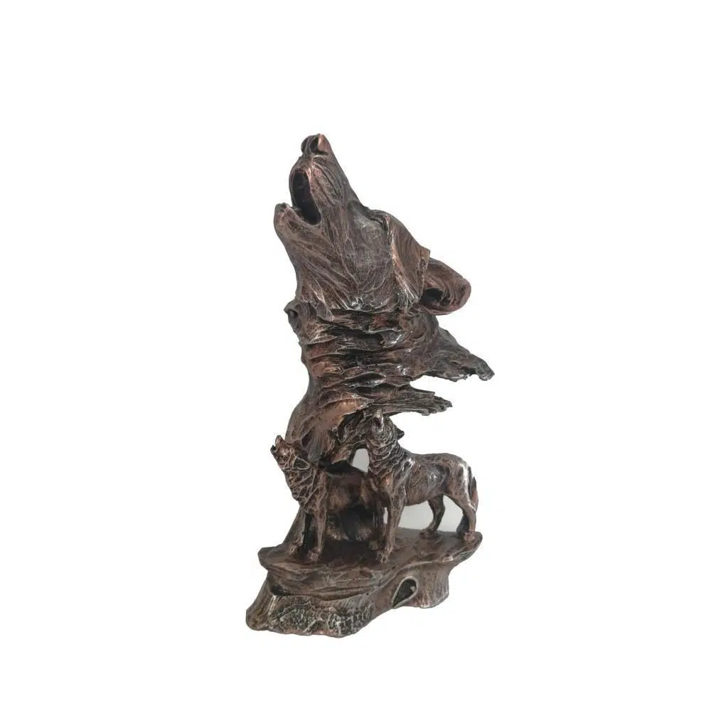 Dekoratif Uluyan Kurt Heykel Biblo - BRONZ