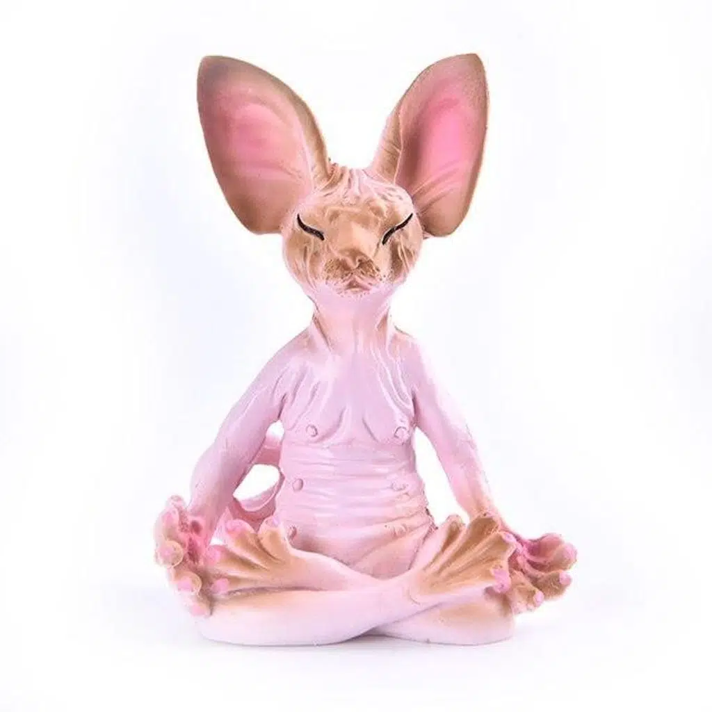 Dekoratif Yoga Yapan Kedi Biblo Meditasyon Minyatür 8 cm Sfenks Kedisi Dekor Masaüstü Ev Dekorasyon - Pembe