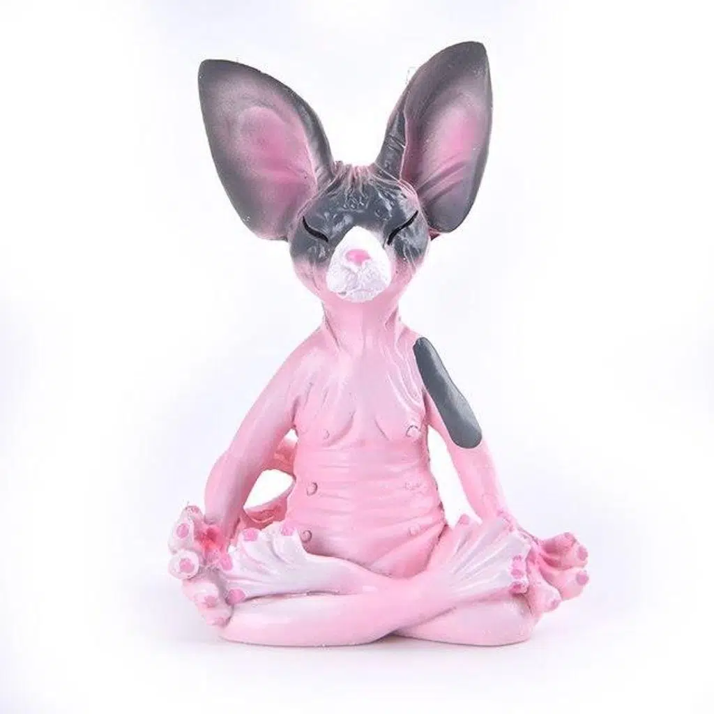 Dekoratif Yoga Yapan Kedi Biblo Meditasyon Minyatür 8 cm Sfenks Kedisi Dekor Masaüstü Ev Dekorasyon - Pembe Siyah