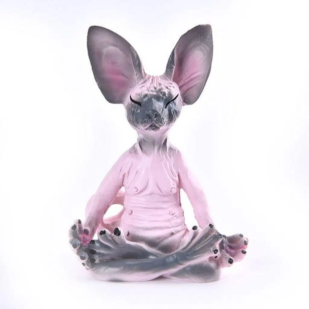 Dekoratif Yoga Yapan Kedi Biblo Meditasyon Minyatür 8 cm Sfenks Kedisi Dekor Masaüstü Ev Dekorasyon - Pembe Gri