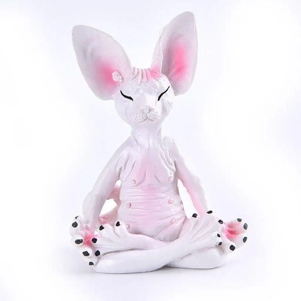 Dekoratif Yoga Yapan Kedi Biblo Meditasyon Minyatür 8 cm Sfenks Kedisi Dekor Masaüstü Ev Dekorasyon - beyaz