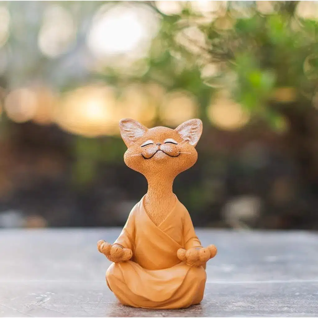 Dekoratif Yoga Yapan Kedi Biblo Meditasyon Kedi Heykeli Ev Dekoru - Turuncu