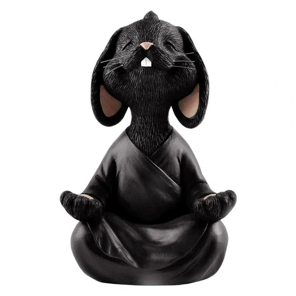 Dekoratif Yoga Yapan Tavşan Biblo Meditasyon Küçük Boy Tavşan Heykeli Ev Dekoru 8x12.5 cm - Siyah