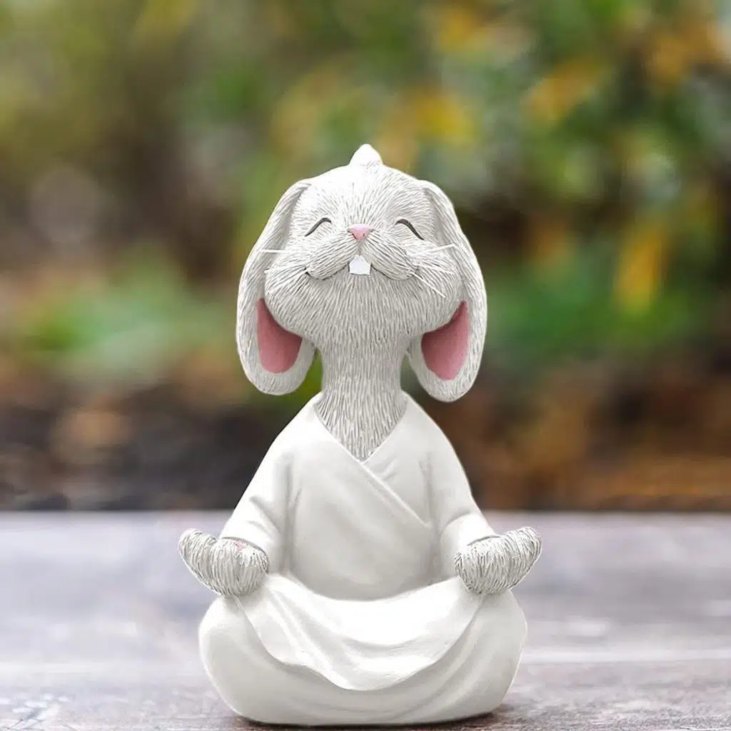 Dekoratif Yoga Yapan Tavşan Biblo Meditasyon Küçük Boy Tavşan Heykeli Ev Dekoru 8x12.5 cm