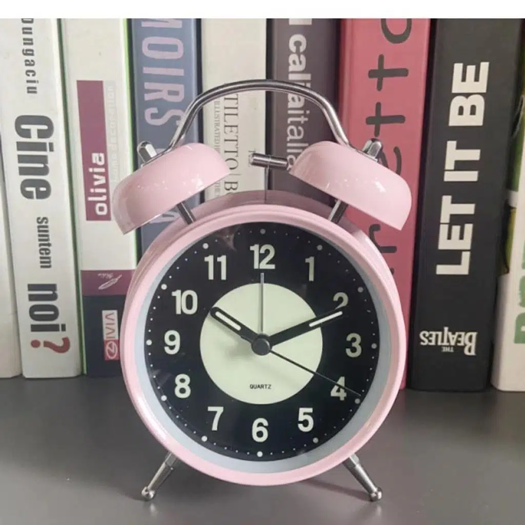 Fosforlu ve Işıklı Çalar Saat Ev Ofis Aksesuar Nostaljik Masa Saati - Pembe
