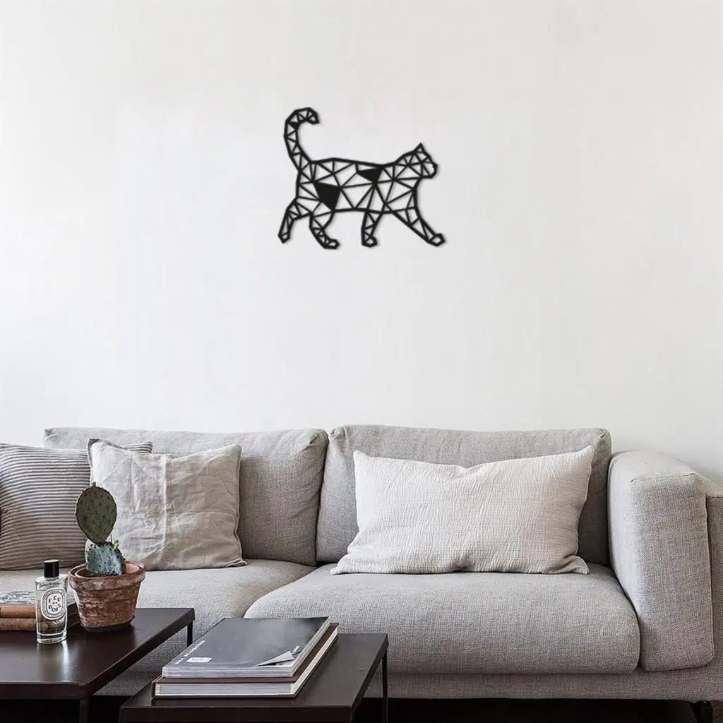 Geometrik Desen Kedi Ahşap Duvar Dekoru
