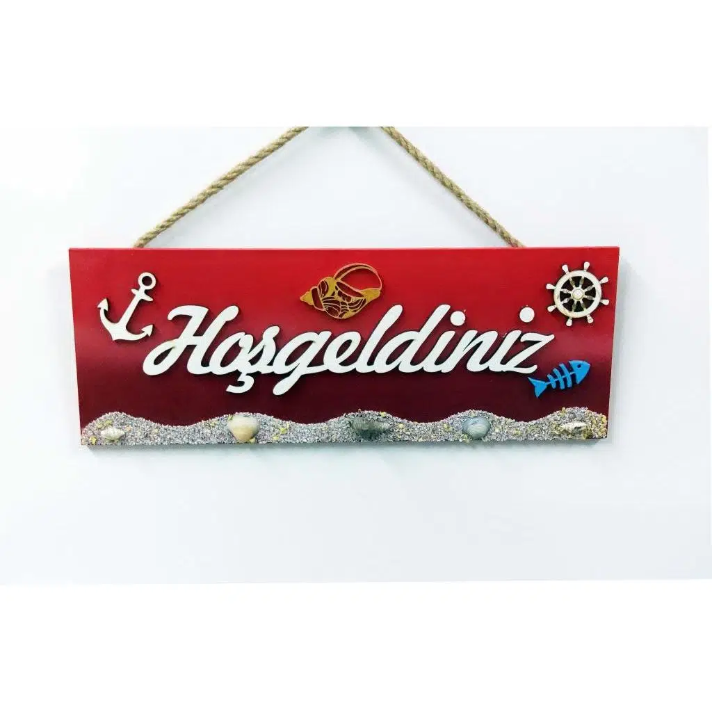 Hoşgeldiniz Kapı ve Duvar Dekoru Süsü 30x11 cm - Kırmızı
