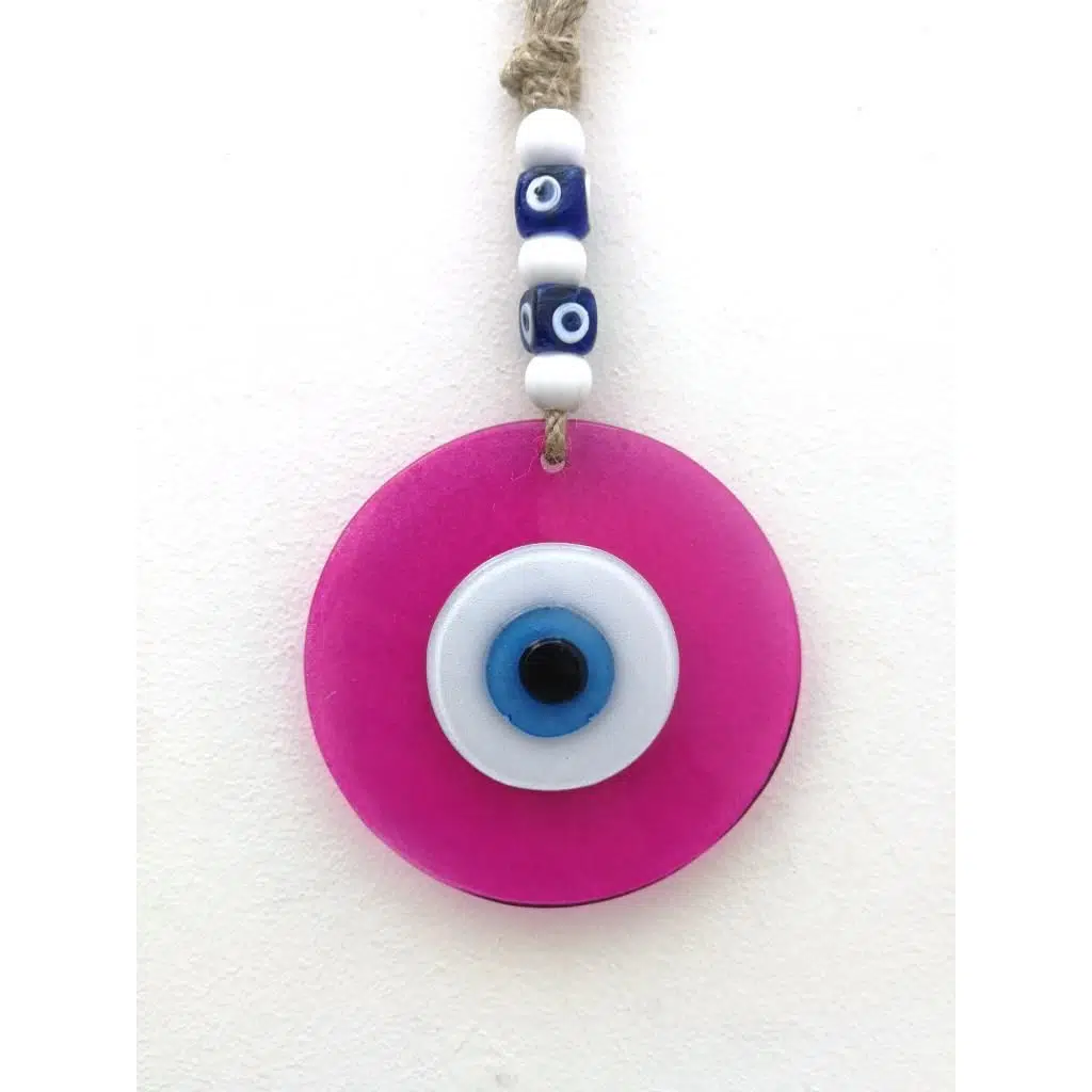 Renkli Cam Nazarlık Duvar Süsü Nazar Boncuğu - Pembe