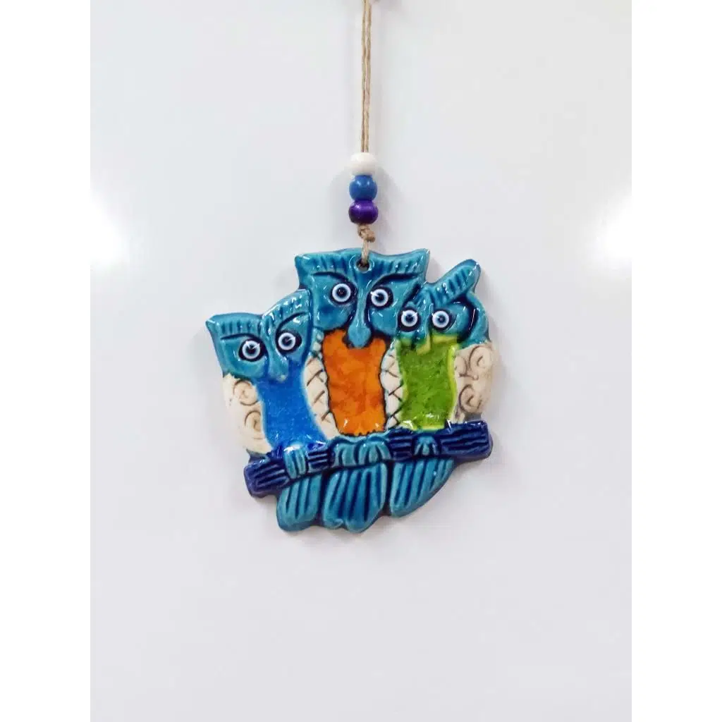 Seramik Mini 3'lü Baykuş Dekoratif Duvar Süsü 11x10 cm