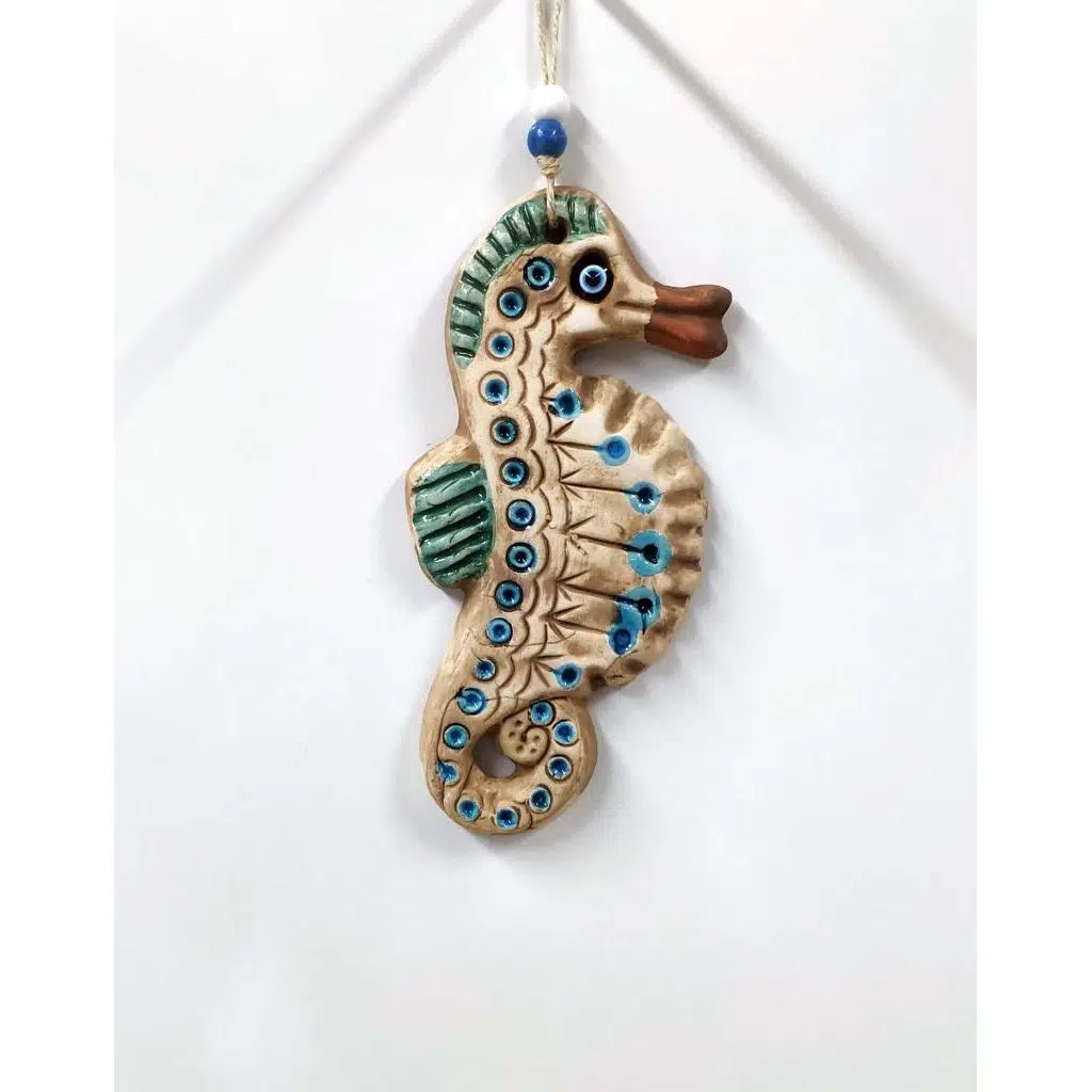 Seramik Mini Deniz Atı Figürlü Dekoratif Duvar Süsü 9x18 cm
